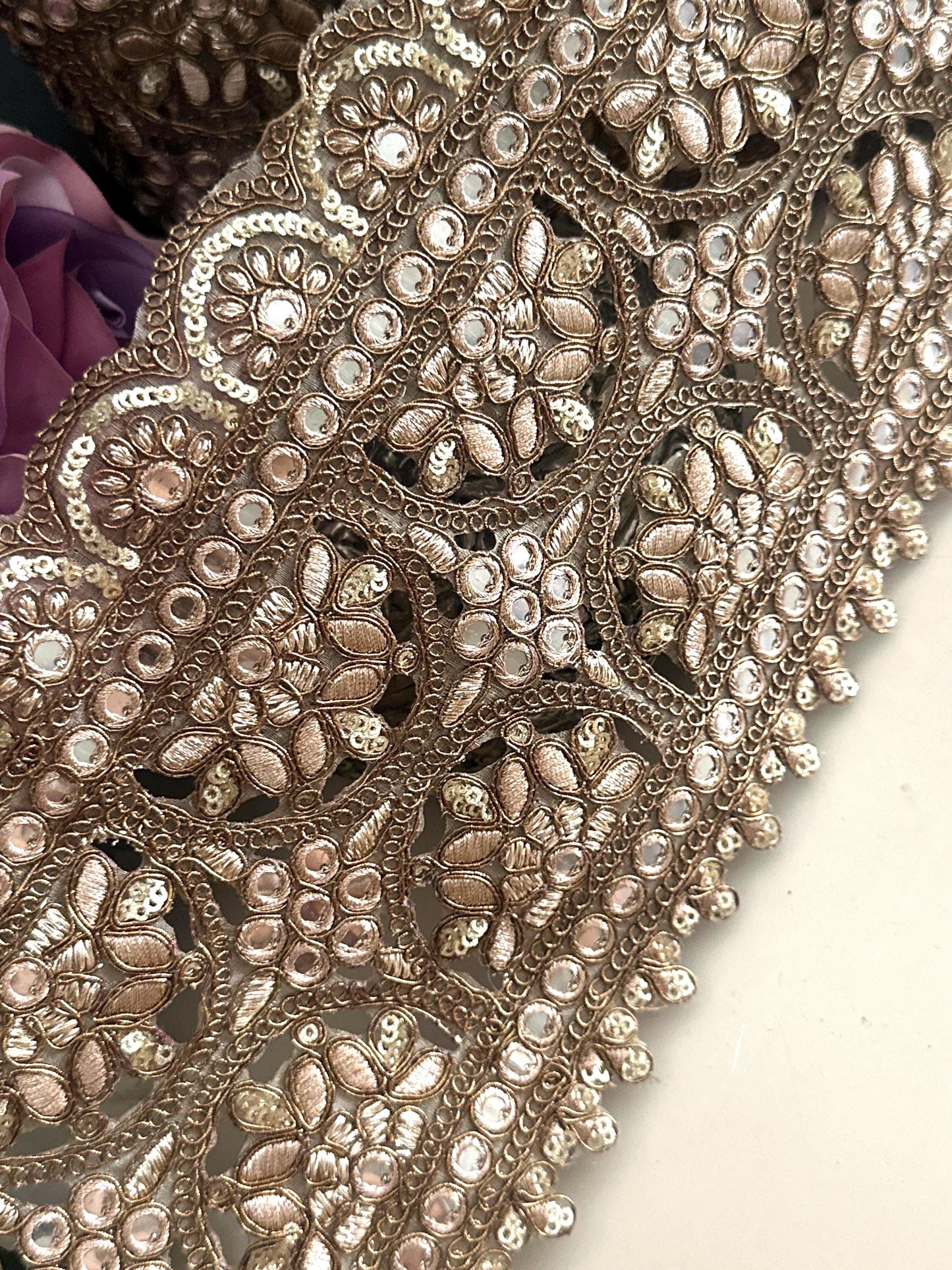 Bronze Gold Zari Embroidered Trim