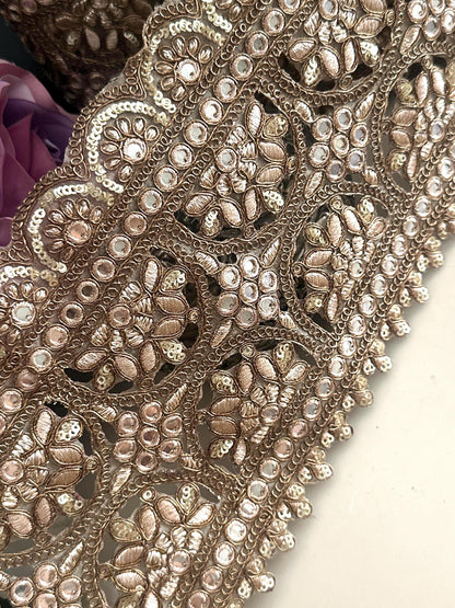 Bronze Gold Zari Embroidered Trim