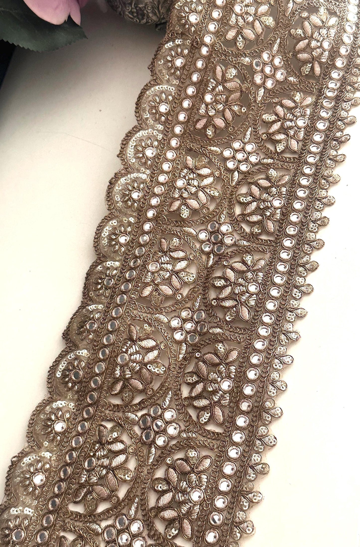 Bronze Gold Zari Embroidered Trim