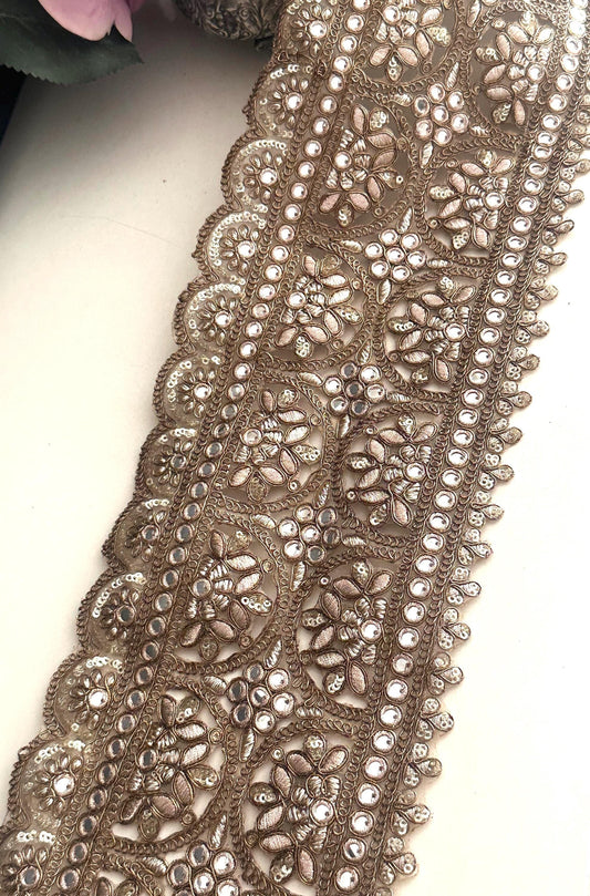 Bronze Gold Zari Embroidered Trim