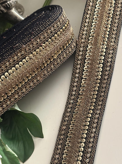 Luxury Black Gold Sequin Trim