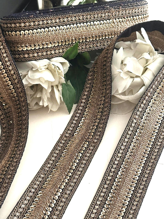 Luxury Black Gold Sequin Trim