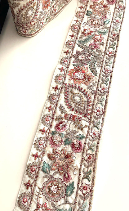 Sabyasachi Style Embroidered Border White Luxury Bridal Zari Lace