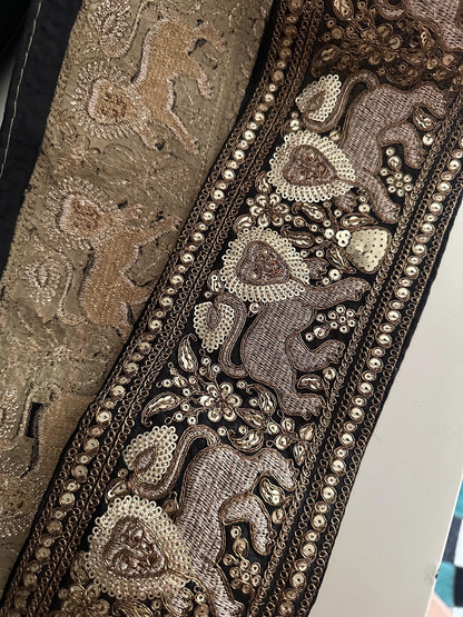 Royal Sabyasachi Inspired Zari Border Trim Black Hand Embroidered