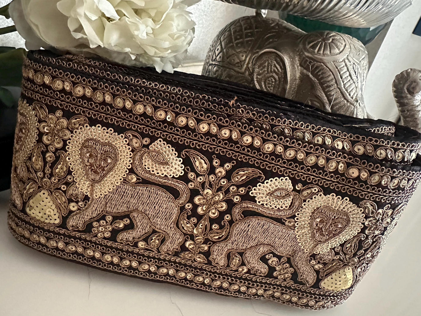 Royal Sabyasachi Inspired Zari Border Trim Black Hand Embroidered