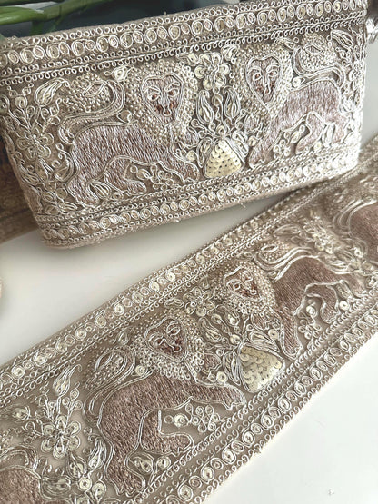 Luxury Gold Zari Embroidered Lion Border Trim