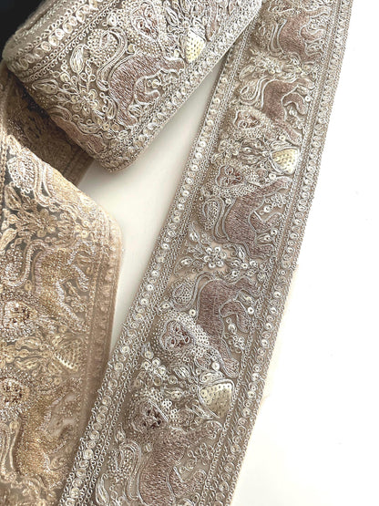 Luxury Gold Zari Embroidered Lion Border Trim