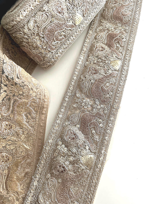 Luxury Gold Zari Embroidered Lion Border Trim