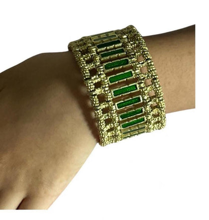 Gold Emerald Green Statement HandCuff Bracelet