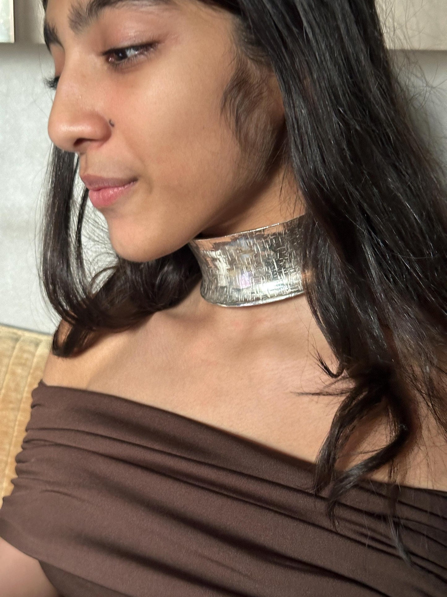 Handmade Textured Brass Choker Necklace