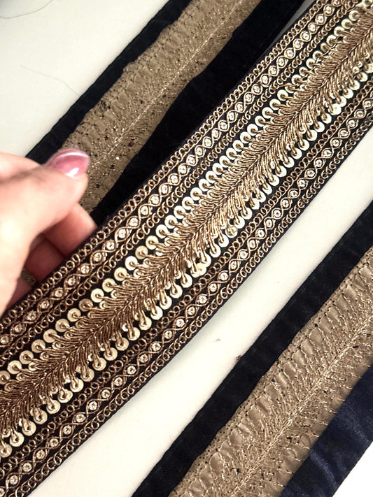 Luxury Black Gold Sequin Trim