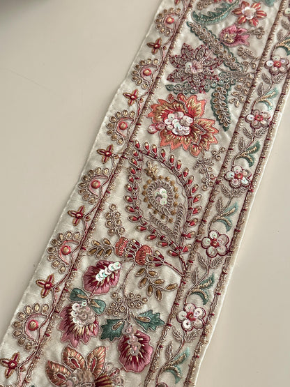 Sabyasachi Style Embroidered Border White Luxury Bridal Zari Lace