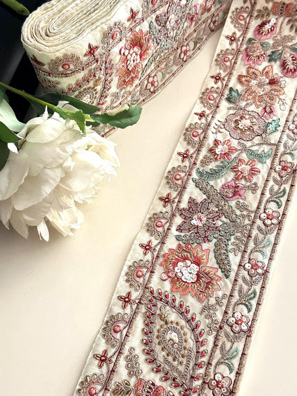 Sabyasachi Style Embroidered Border White Luxury Bridal Zari Lace