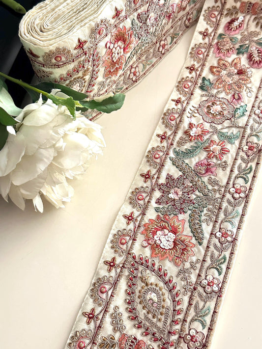 Sabyasachi Style Embroidered Border White Luxury Bridal Zari Lace