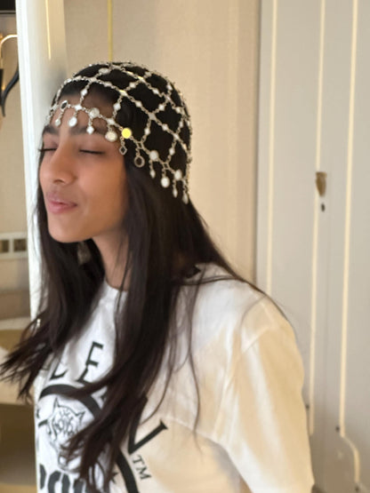 Silver Chain Headpiece Mirror Charm Head Jewelry