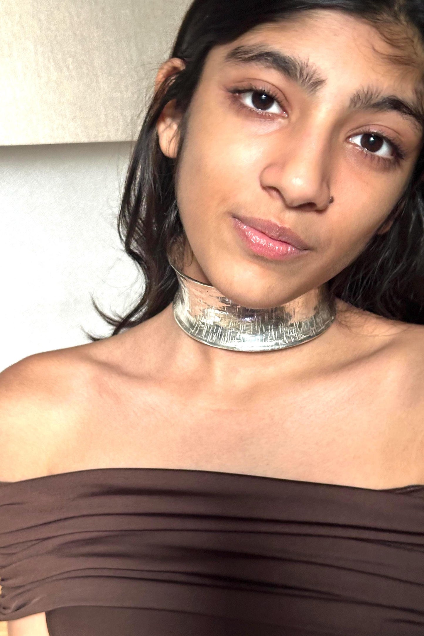 Handmade Textured Brass Choker Necklace