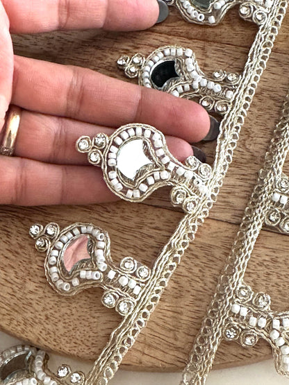 Handmade Mirror Lace Trim Pearl Hanging Beaded Border