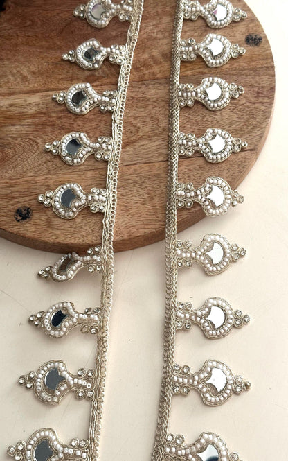 Handmade Mirror Lace Trim Pearl Hanging Beaded Border