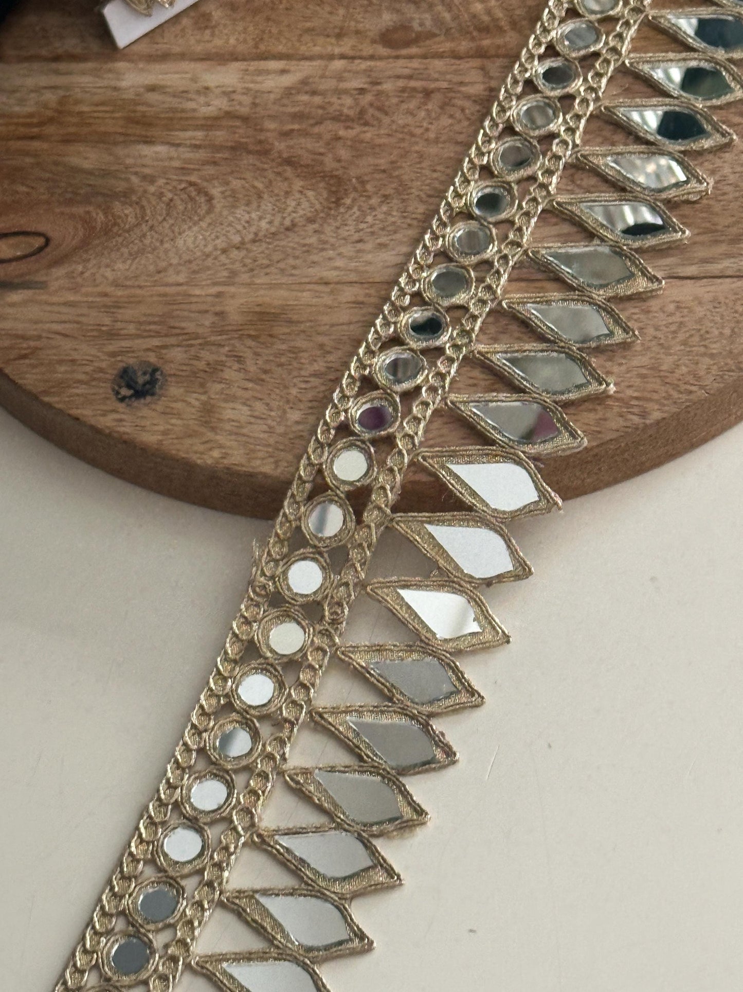 Gold Mirror Work Lace Trim Handmade Tear Drop