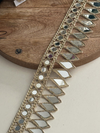 Gold Mirror Work Lace Trim Handmade Tear Drop