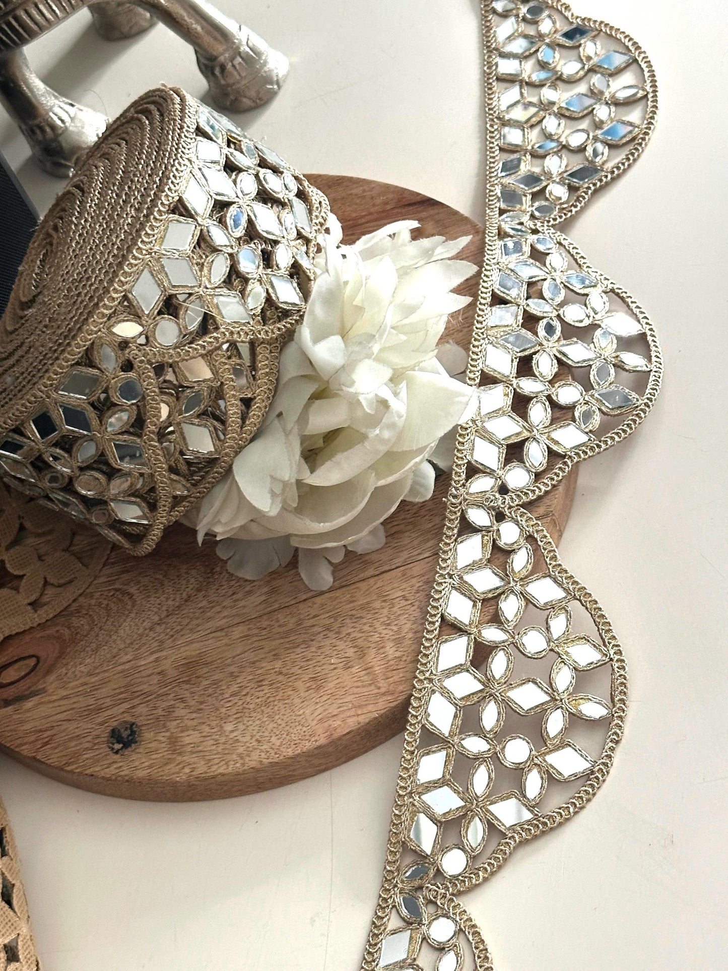 Handmade Mirror Belt Lace Gold Fabric Trim for Waist Belts