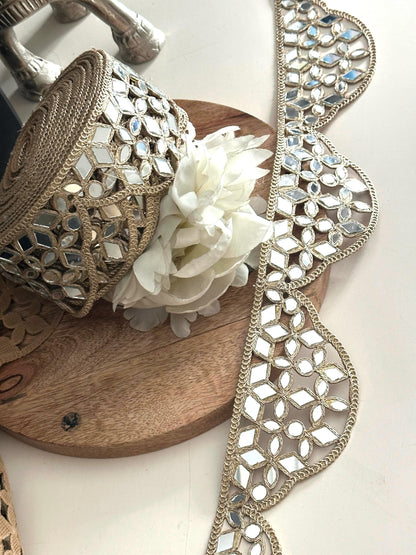 Handmade Mirror Belt Lace Gold Fabric Trim for Waist Belts
