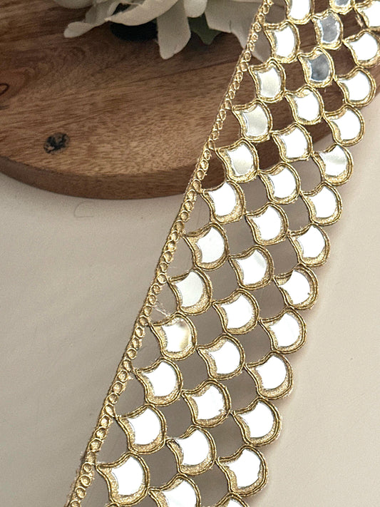 Gold Mirror Scallop Belt Lace Handmade Statement Waist Belt