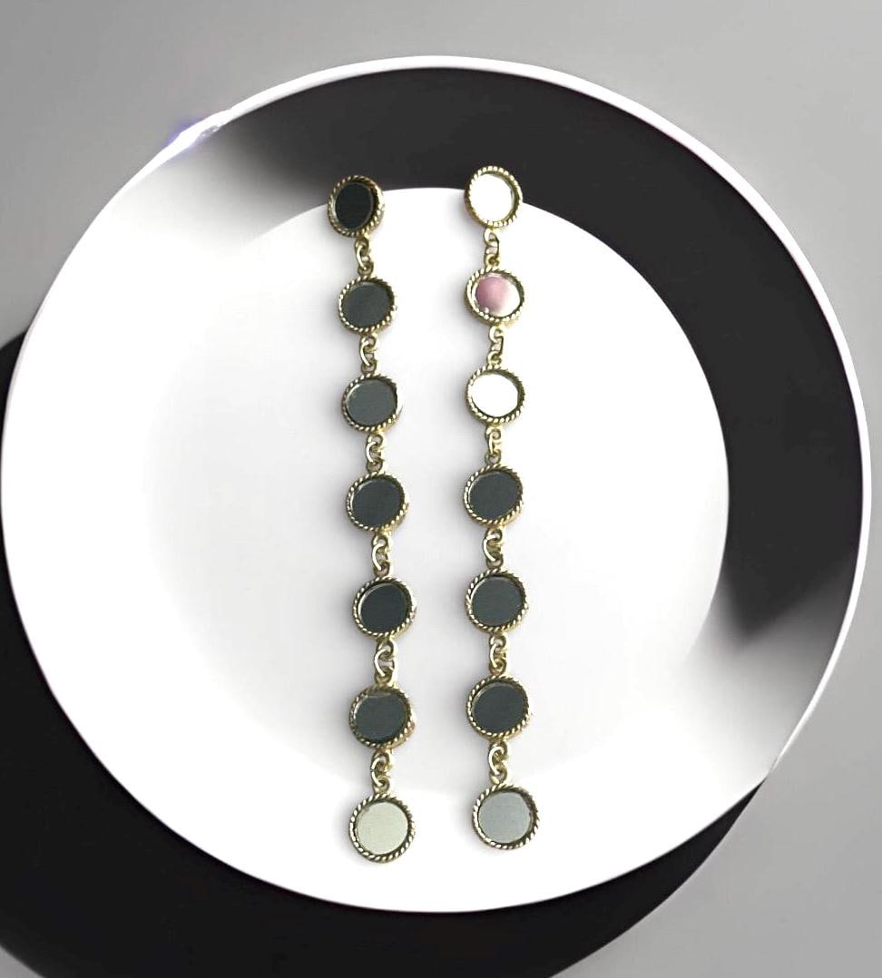 Gold Mirror Drop Earrings Handmade Statement