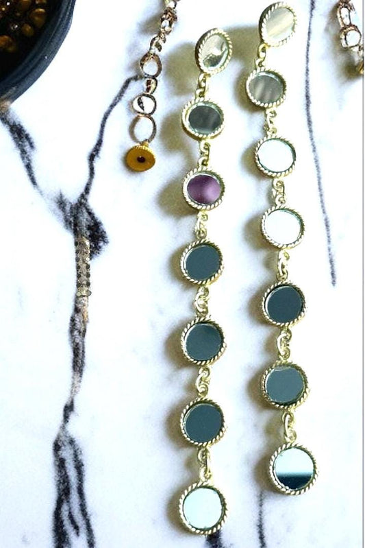 Gold Mirror Drop Earrings Handmade Statement