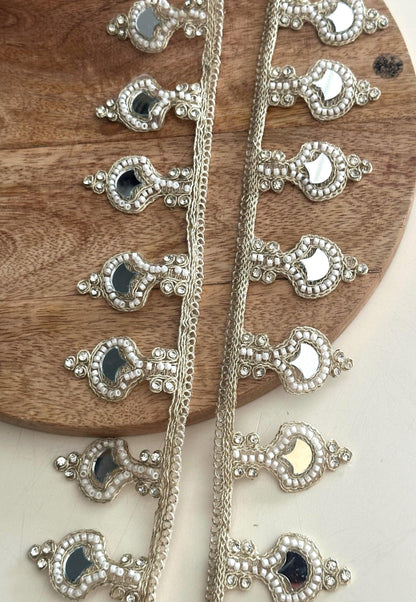 Handmade Mirror Lace Trim Pearl Hanging Beaded Border