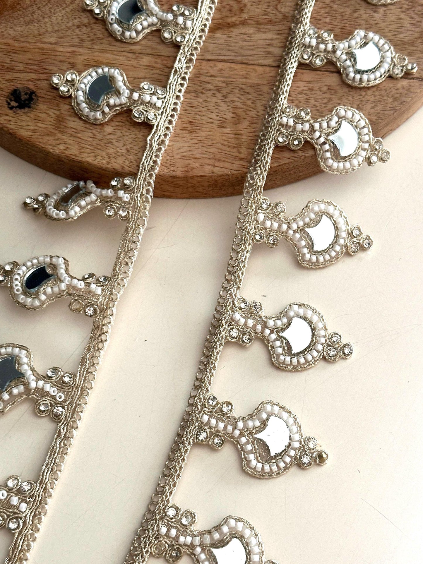 Handmade Mirror Lace Trim Pearl Hanging Beaded Border