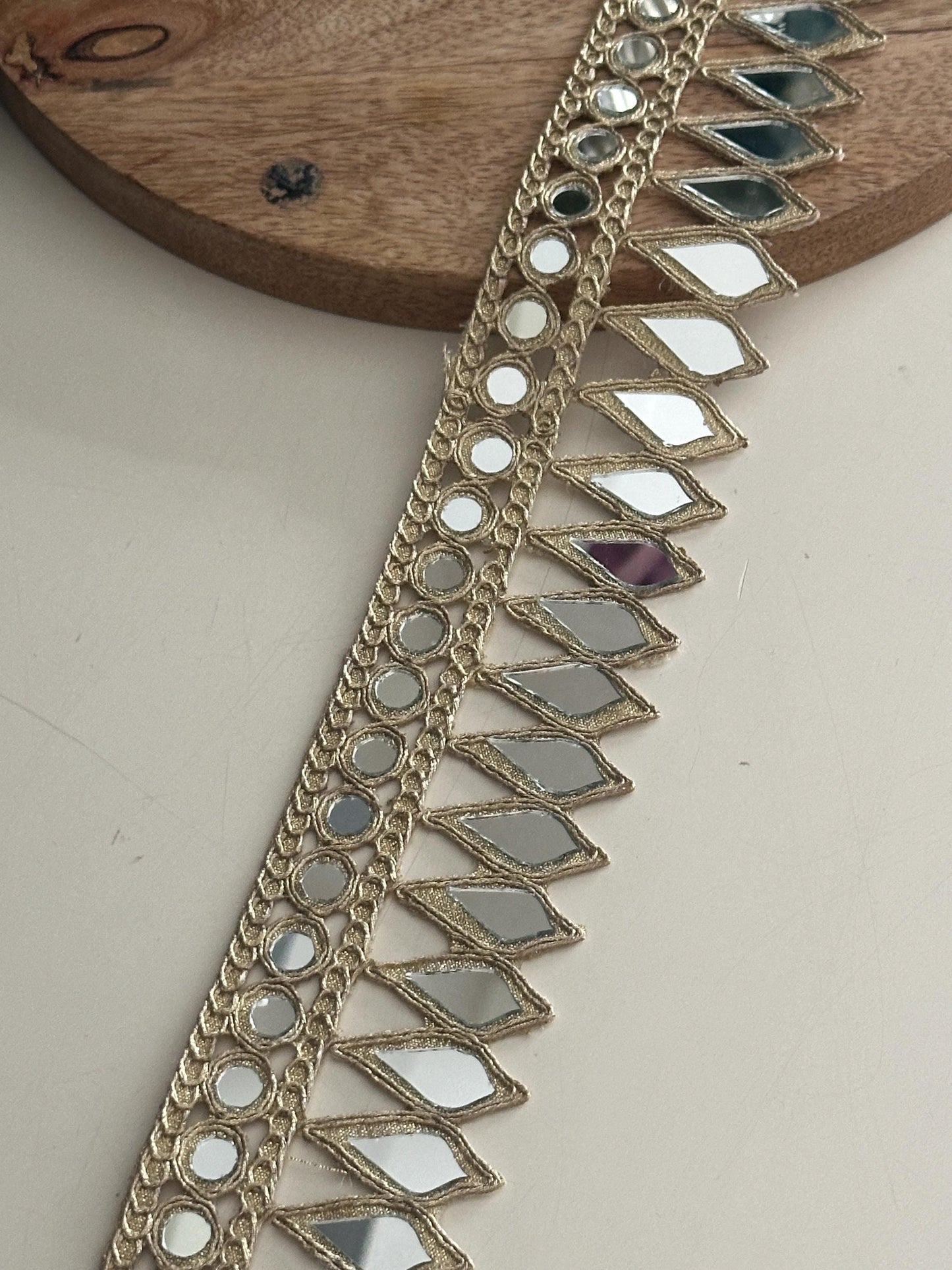 Gold Mirror Work Lace Trim Handmade Tear Drop
