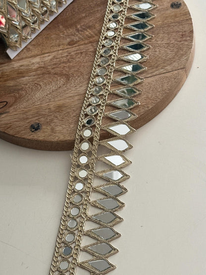Gold Mirror Work Lace Trim Handmade Tear Drop