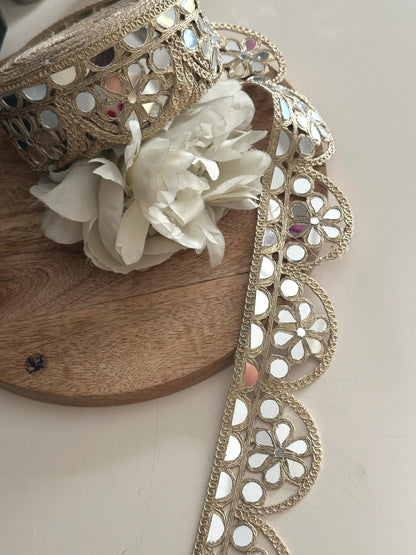 Gold Mirror Work Lace Trim Handmade Scalloped Mirror Border