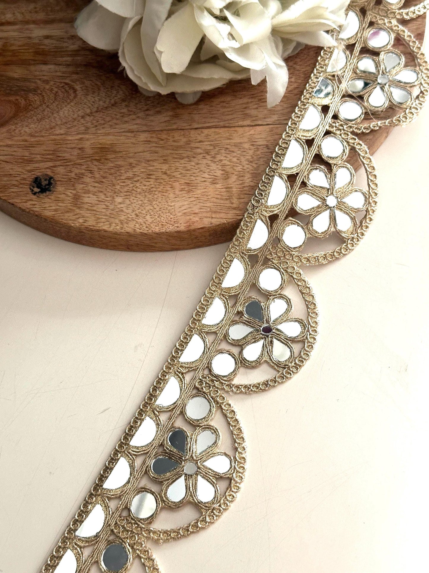 Gold Mirror Work Lace Trim Handmade Scalloped Mirror Border