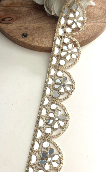 Gold Mirror Work Lace Trim Handmade Scalloped Mirror Border