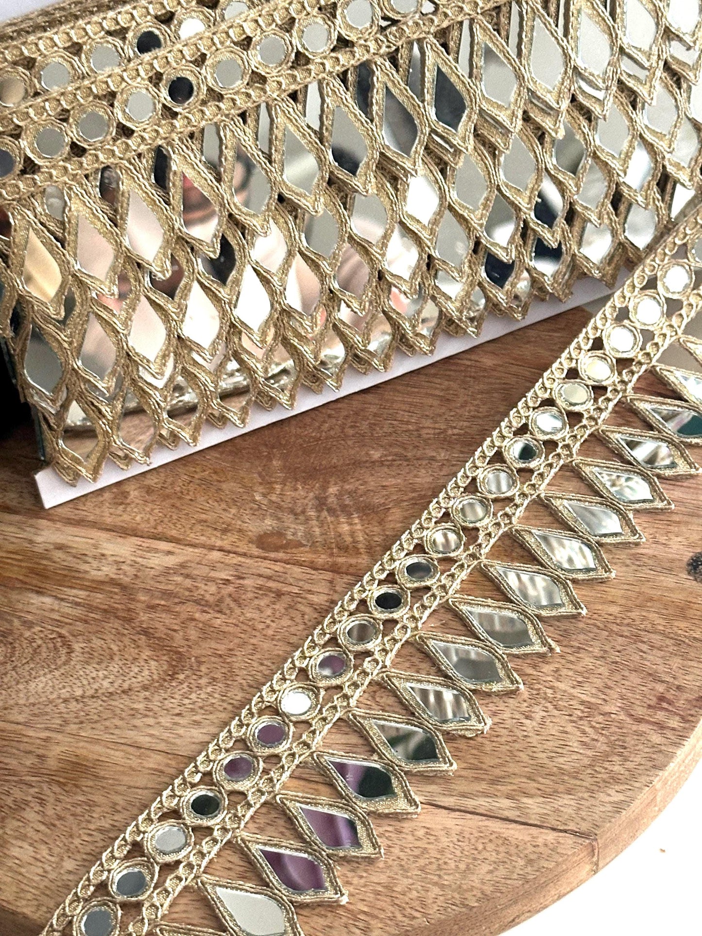 Gold Mirror Work Lace Trim Handmade Tear Drop