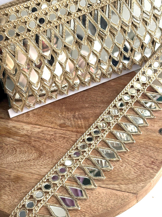 Gold Mirror Work Lace Trim Handmade Tear Drop