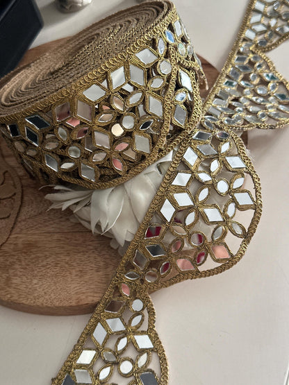 Handmade Mirror Belt Lace Gold Fabric Trim for Waist Belts