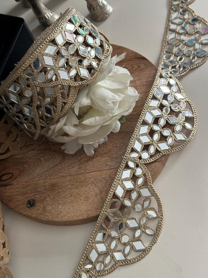 Handmade Mirror Belt Lace Gold Fabric Trim for Waist Belts