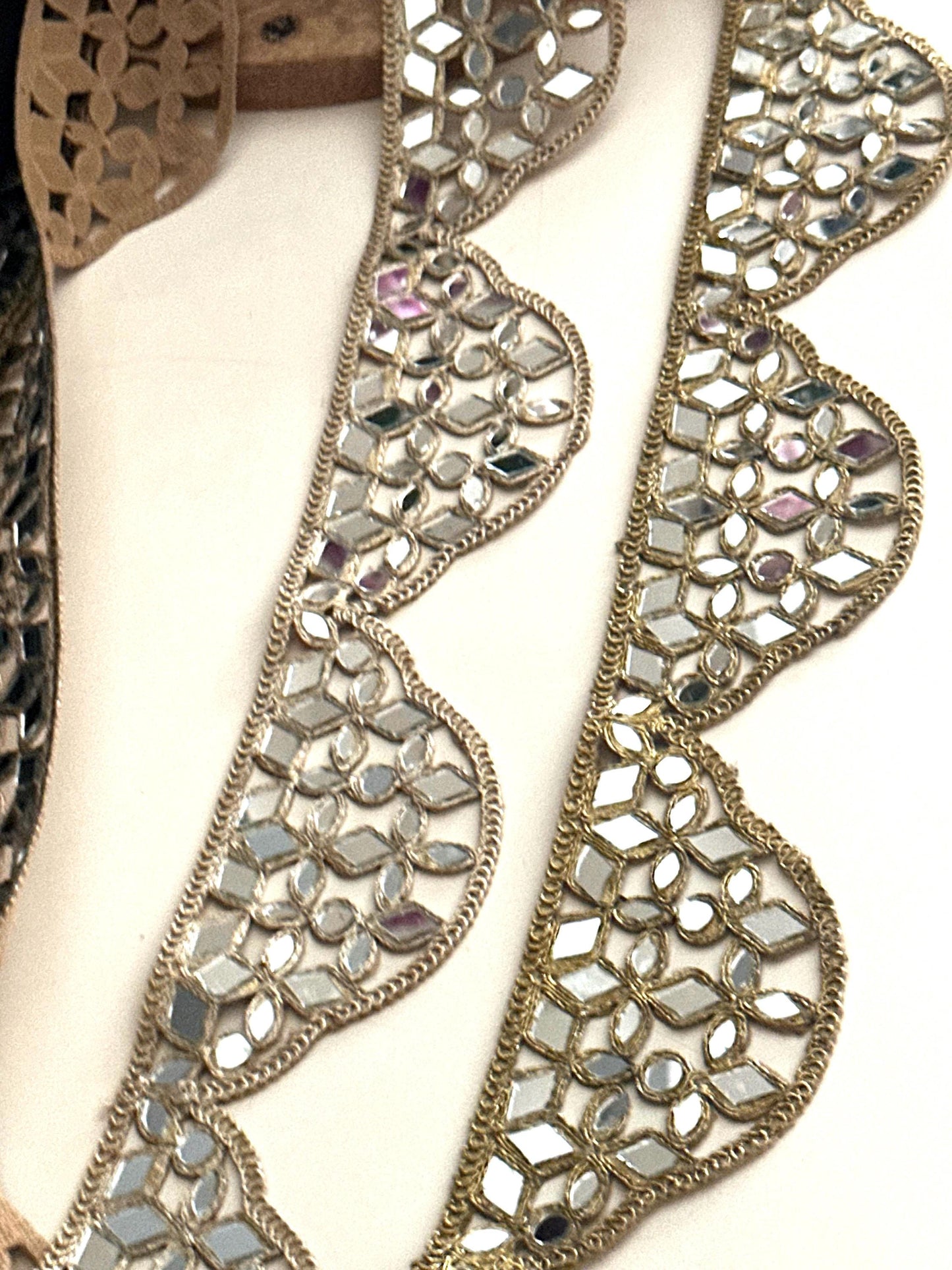Handmade Mirror Belt Lace Gold Fabric Trim for Waist Belts