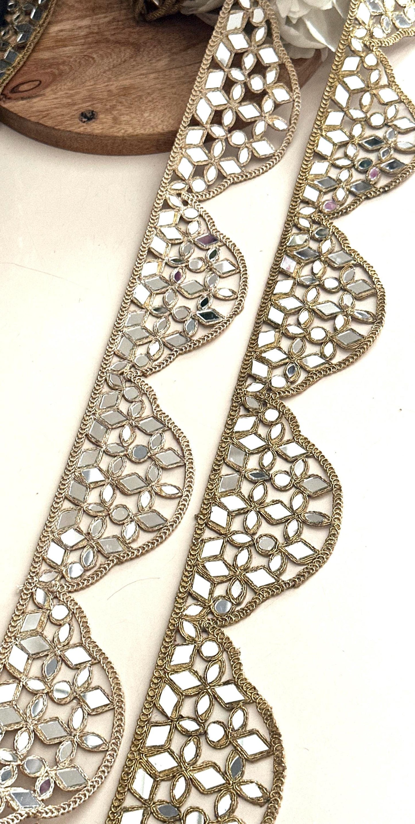 Handmade Mirror Belt Lace Gold Fabric Trim for Waist Belts