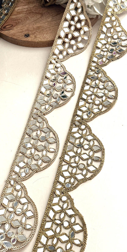 Handmade Mirror Belt Lace Gold Fabric Trim for Waist Belts