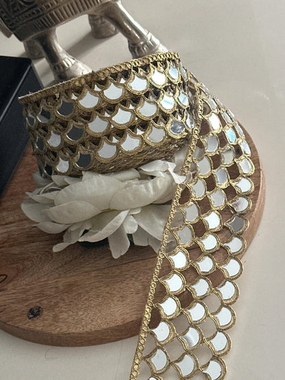 Gold Mirror Scallop Belt Lace Handmade Statement Waist Belt