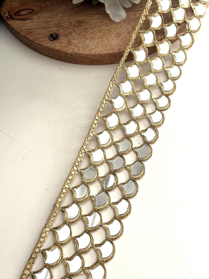 Gold Mirror Scallop Belt Lace Handmade Statement Waist Belt