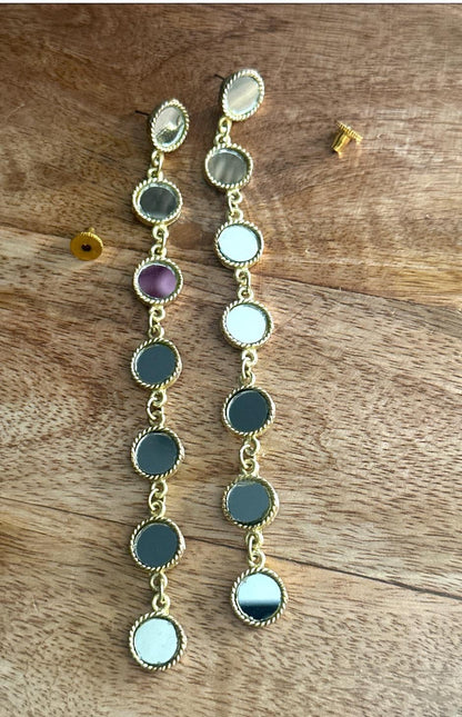 Gold Mirror Drop Earrings Handmade Statement