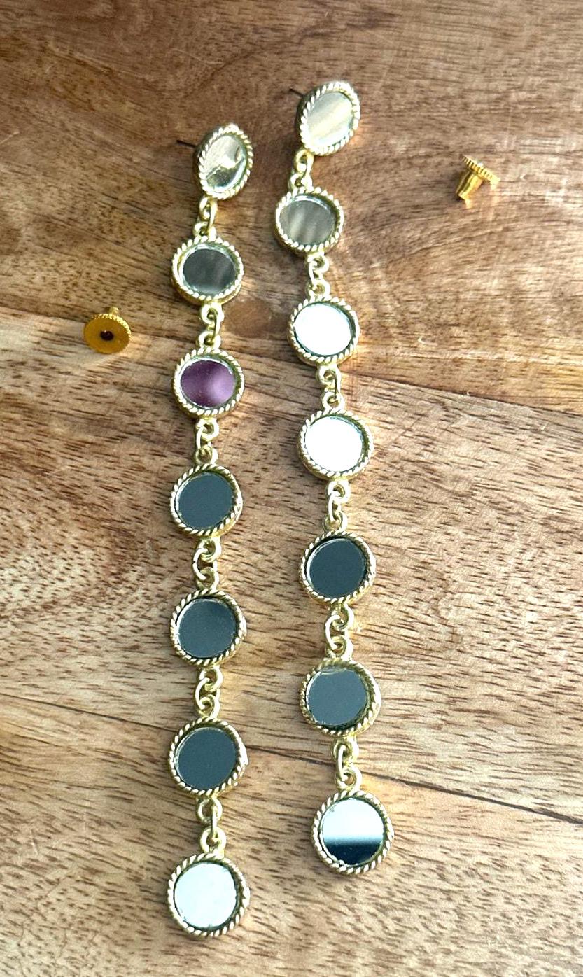 Gold Mirror Drop Earrings Handmade Statement