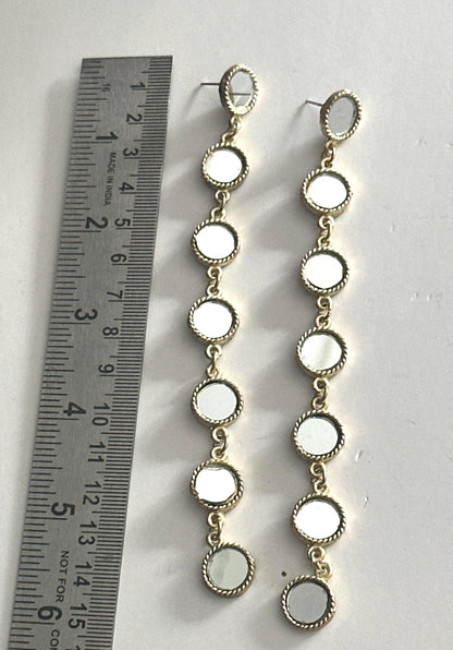 Gold Mirror Drop Earrings Handmade Statement