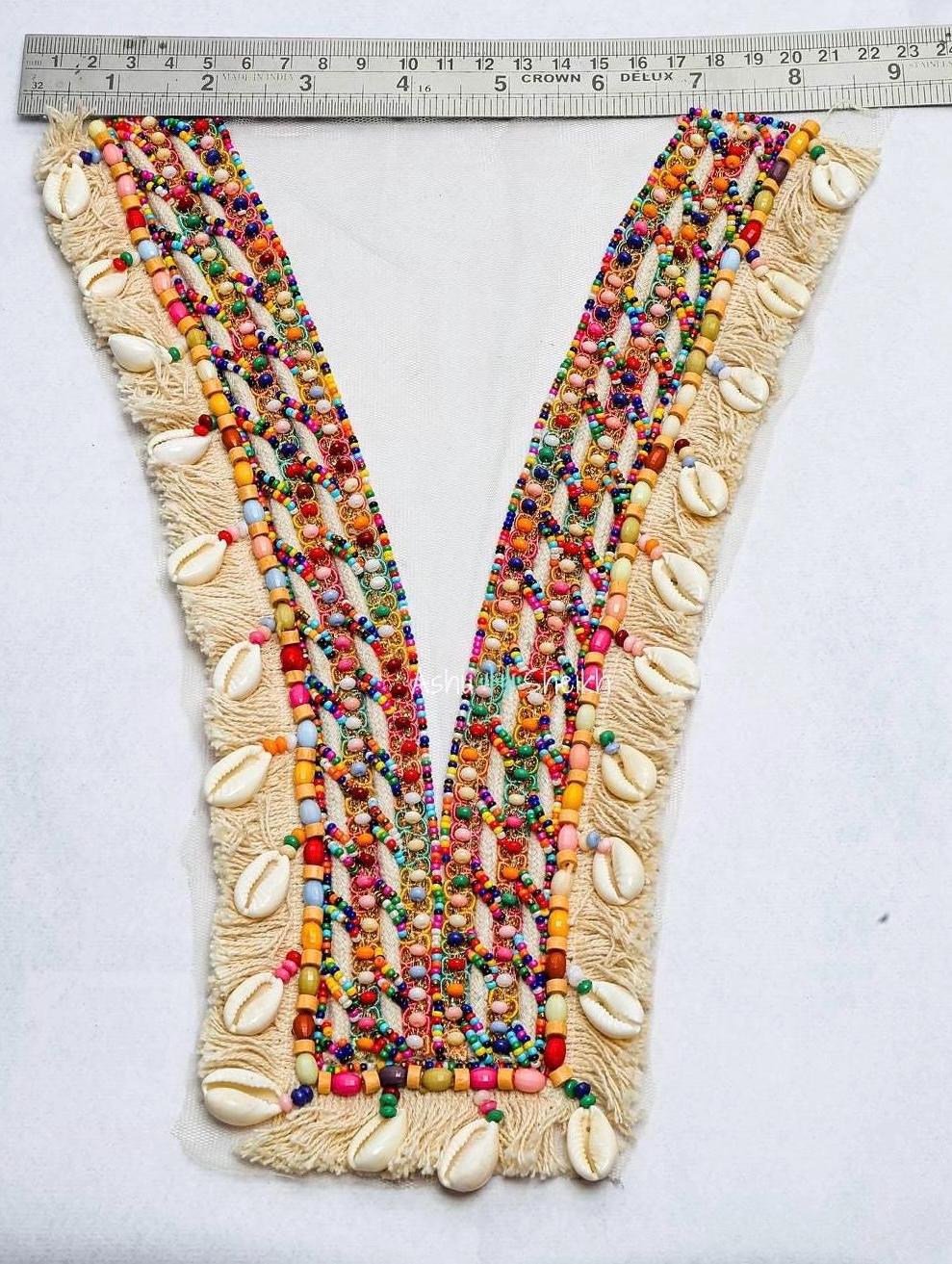 Boho Beaded Shell Neck Applique Patch