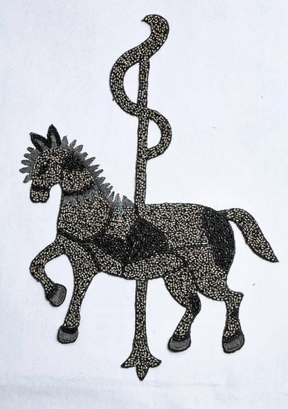 Hand Beaded Horse Applique Patch